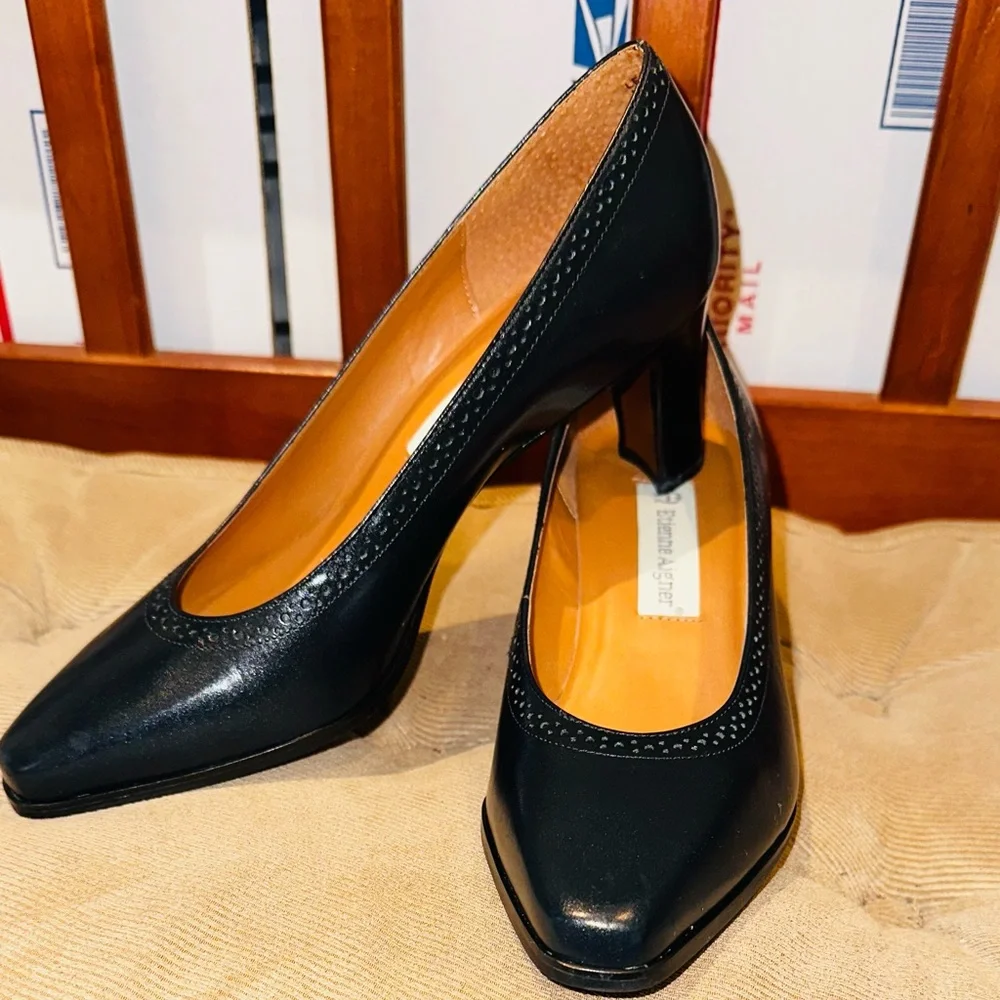 Etienne Aigner Black Leather Heels - Picture 1 of 9